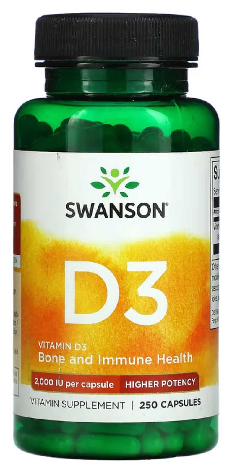 Swanson Vitamina D3 Higher Potency 250 Cápsulas.